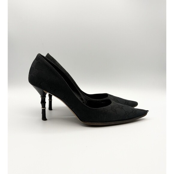 Gucci by Tom Ford Black Canvas Pointed Toe Heels w/ Bamboo Heels Sz EU 38.5 8.5 - Picture 2 of 14